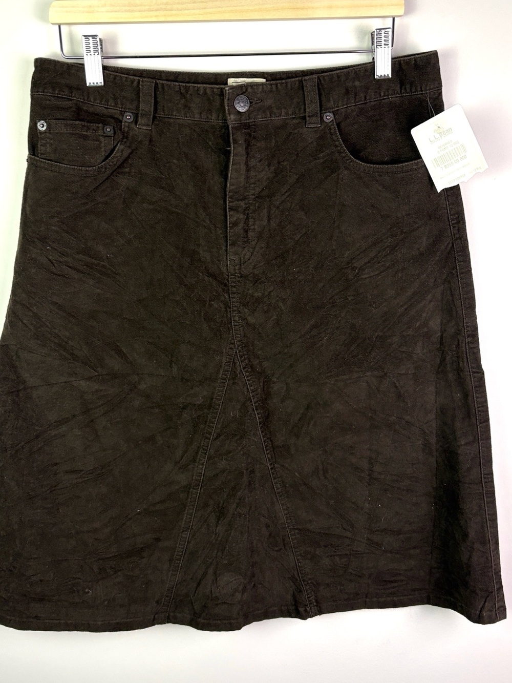 NWT LLBean Women's Dark Brown A-Line Corduroy Skirt size 12